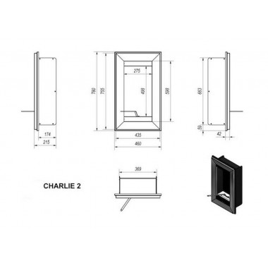 Биокамин Charile 2 (чёрный, горизонталь, вертикаль, медь)