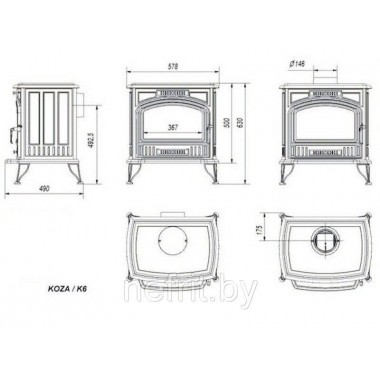 Чугунная печь-камин Kratki KOZA K6 (д.130, д. 150)
