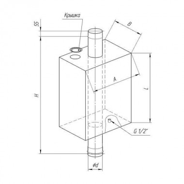 Бак "Комфорт" (AISI 201/1.0) прямоугольный на трубе 55л Ф115