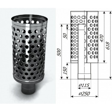    	 Каменка натрубная ДИЗЕЛЬ, ф115, 1/0,5мм, нерж/нерж