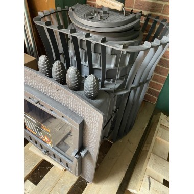 Печь чугунная для бани Гефест AVANGARD ЗК 24 (П2) Ураган в сетке Тюльпан