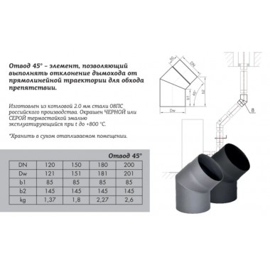 Отвод КПД 45° 2 мм