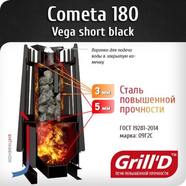 Дровяная банная печь Grill'D Cometa Vega 180 Long Window Max