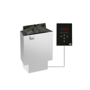 Электрическая печь SAWO NORDEX Mini NRMN-23Ni2-Z (2,3 кВт, внутри оцинковка, снаружи нержавейка), выносной пульт (встроенный блок мощности, пульт покупает