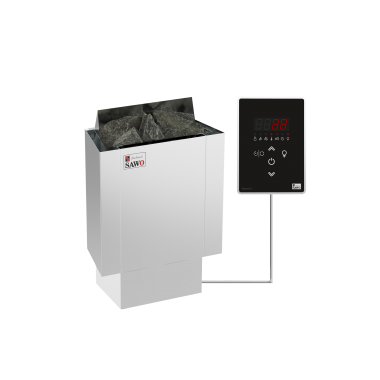 Электрическая печь SAWO NORDEX Mini NRMN-23Ni2-Z (2,3 кВт, внутри оцинковка, снаружи нержавейка), выносной пульт (встроенный блок мощности, пульт покупает