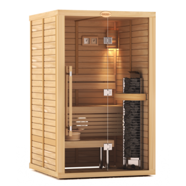 Сауна в сборе SAWO 1414RS-CD-G (1,4м х 1,4м, кедр, полностью стеклянная стена, дизайн Classic, правая)