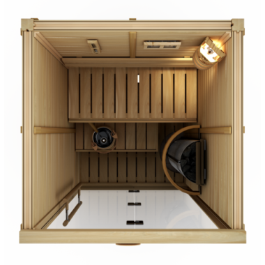 Сауна в сборе SAWO 1414RS-CD-G (1,4м х 1,4м, кедр, полностью стеклянная стена, дизайн Classic, правая)