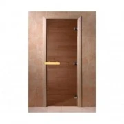 Стеклянная Дверь в баню 700*1800 DoorWood, 8мм (Бронза мат), коробка осина,