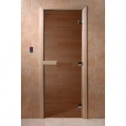 Стеклянная Дверь в баню 700*2000 DoorWood,8мм (Бронза), коробка осина